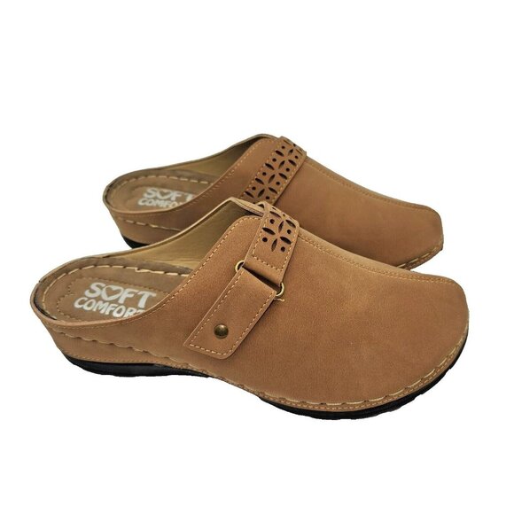 New SOFT COMFORT Shoe Women 9M ELLIS Slip On Clogs Vegan Leather Padded Insole - Picture 1 of 6